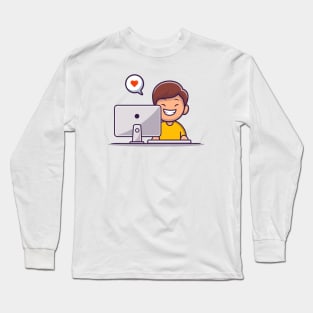 Happy Boy Working On Computer Long Sleeve T-Shirt